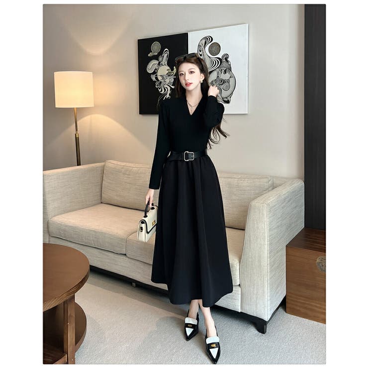 Vネック 切替 ロングニットワンピース | JS FASHION | 詳細画像8 