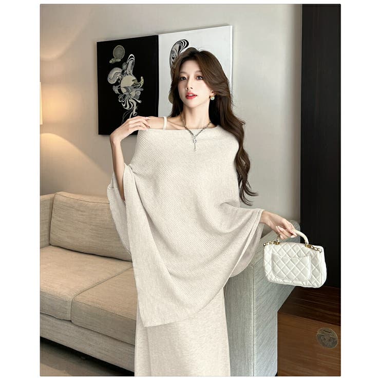 セットアップ ニットポンチョ+キャミワンピース ロング丈 | JS FASHION | 詳細画像6 