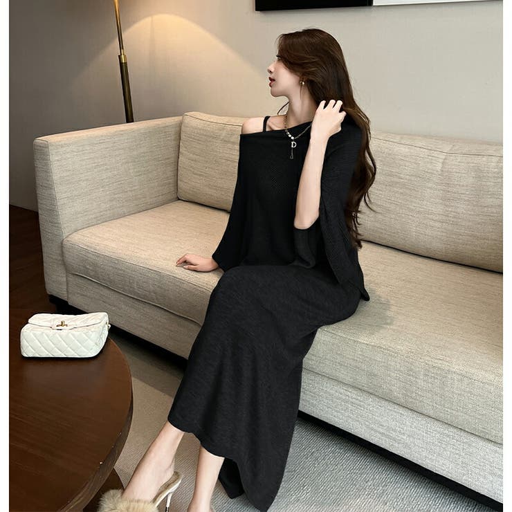 セットアップ ニットポンチョ+キャミワンピース ロング丈 | JS FASHION | 詳細画像2 