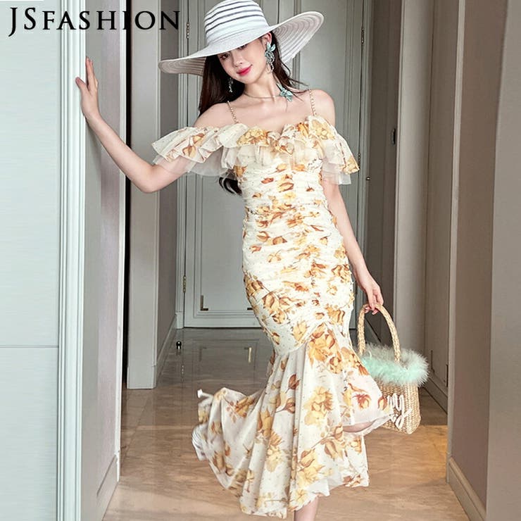花柄ワンピース フリル オフショルダー | JS FASHION | 詳細画像1 