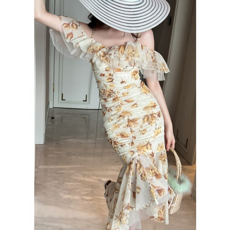 オフショル花柄フリルワンピース DAY CLOSET ワンピース レディース 2WAY小花柄フリルオフショル