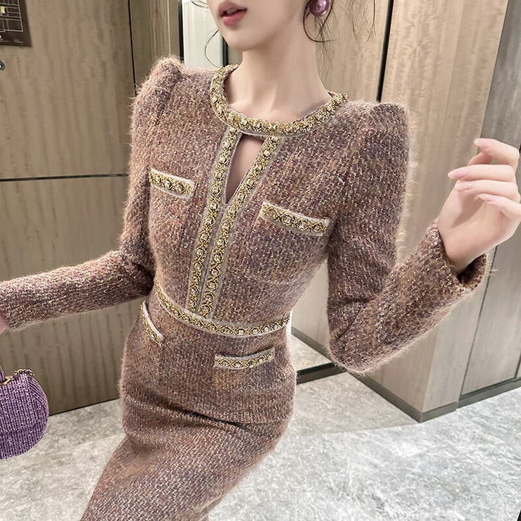 ビジュー施し 厚手ツイードワンピース ニットワンピ | JS FASHION | 詳細画像2 