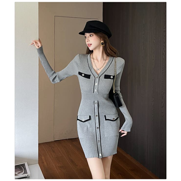 上品グレー タイト ニットワンピース | JS FASHION | 詳細画像6 