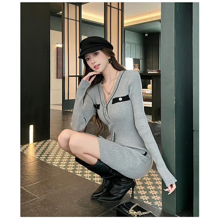 上品グレー タイト ニットワンピース | JS FASHION | 詳細画像3 