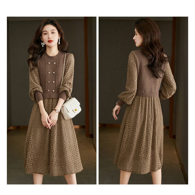 レイヤード風 ミディアム丈 レースワンピース | JS FASHION | 詳細画像10 