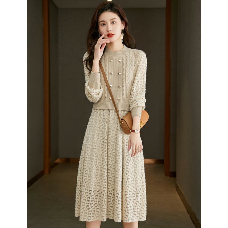 レイヤード風 ミディアム丈 レースワンピース | JS FASHION | 詳細画像6 