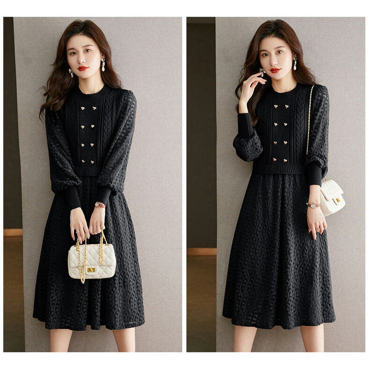 レイヤード風 ミディアム丈 レースワンピース | JS FASHION | 詳細画像7 