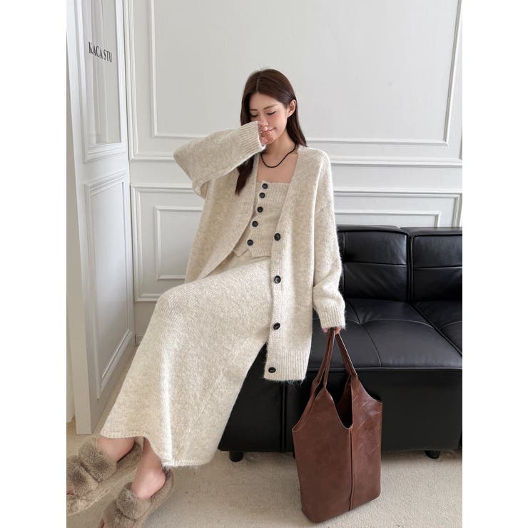 【3点セット】ニットセットアップ チューブトップニット＋カーディガン＋スリット入… | JS FASHION | 詳細画像7 