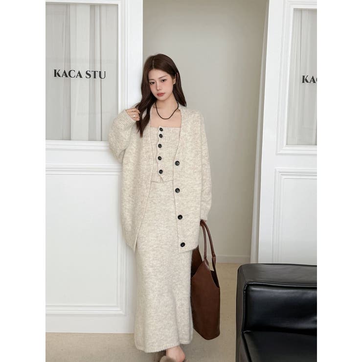 【3点セット】ニットセットアップ チューブトップニット＋カーディガン＋スリット入… | JS FASHION | 詳細画像4 