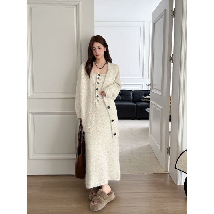 【3点セット】ニットセットアップ チューブトップニット＋カーディガン＋スリット入… | JS FASHION | 詳細画像6 