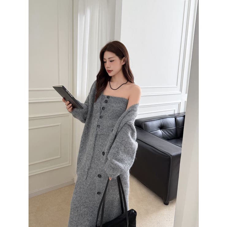 【3点セット】ニットセットアップ チューブトップニット＋カーディガン＋スリット入… | JS FASHION | 詳細画像8 