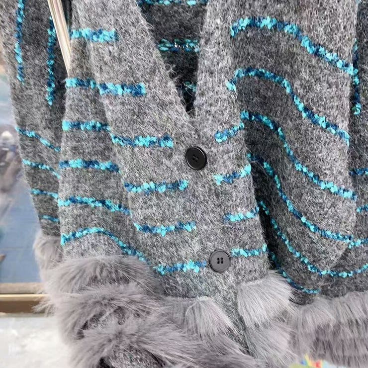 ニットカーディガン ファー付き ボーダー ロング丈 羽織り きれいめ 大人 | JS FASHION | 詳細画像16 