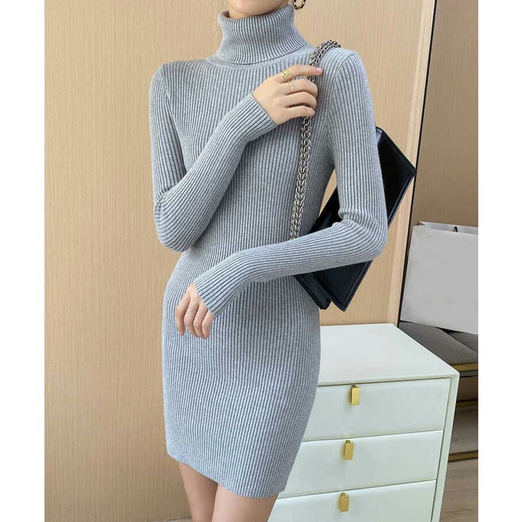 ニットワンピース タートルネック リブ編み | JS FASHION | 詳細画像12 