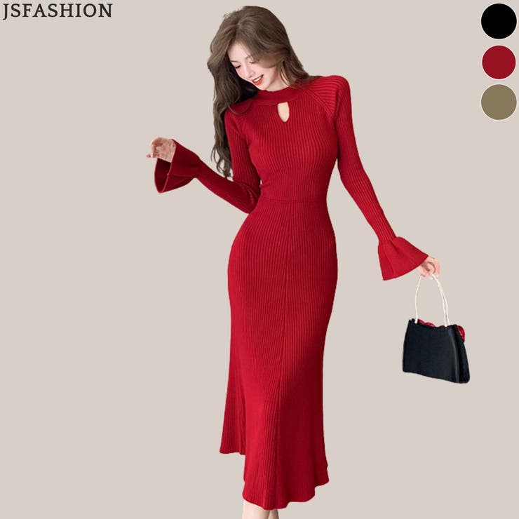 ニットワンピース 長袖 リブニット | JS FASHION | 詳細画像1 