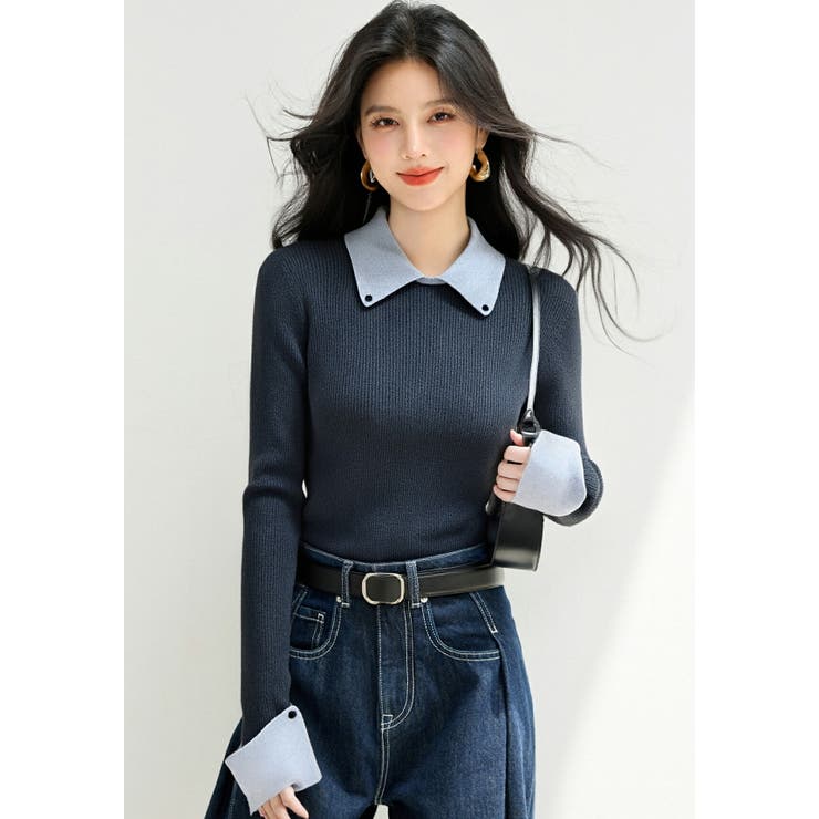 配色カラー 襟付き ニットトップス | JS FASHION | 詳細画像6 