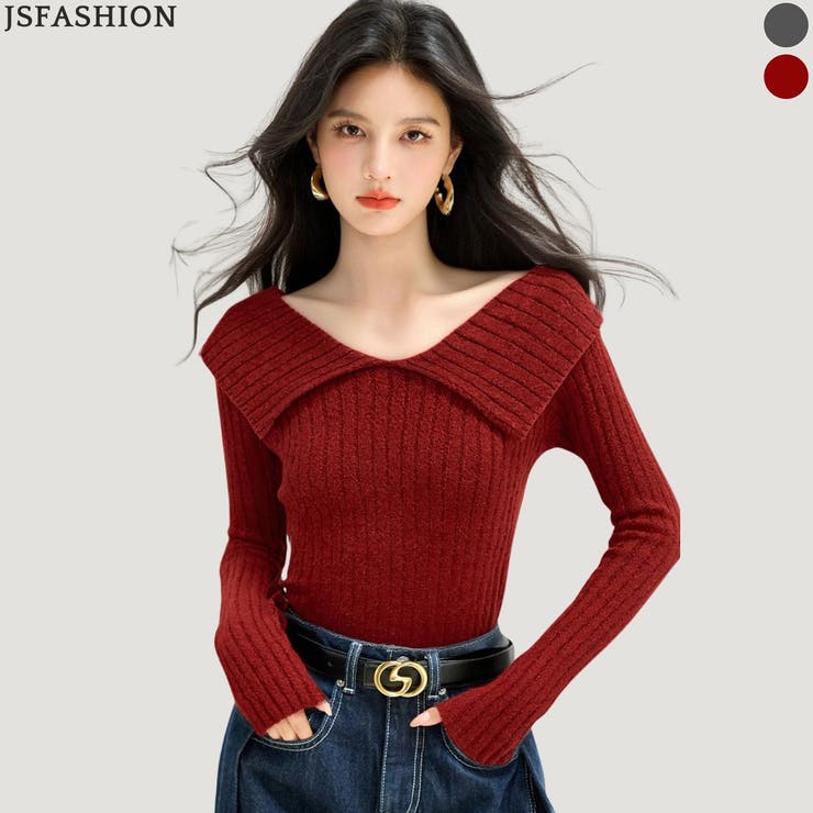 ビッグカラー ニット トップス | JS FASHION | 詳細画像1 