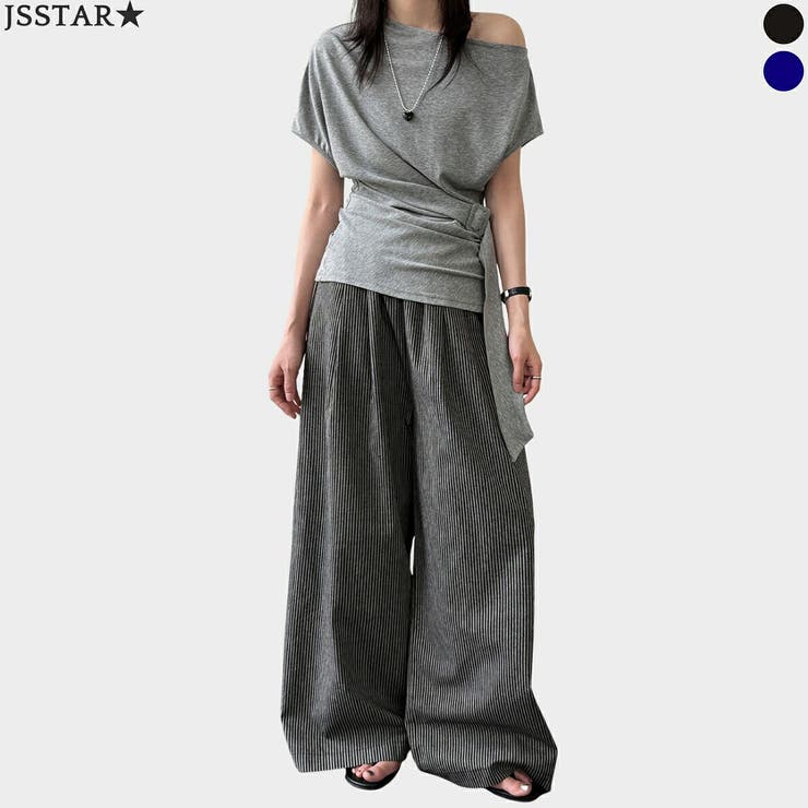 ストライプ ワイドパンツ レディース | JS FASHION | 詳細画像2 