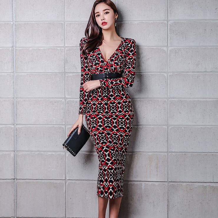 コルセットベルト付き 総柄ロングワンピース スレンダーライン 品番 Jsfw Js Fashion ジェーエスファッション のレディースファッション通販 Shoplist ショップリスト