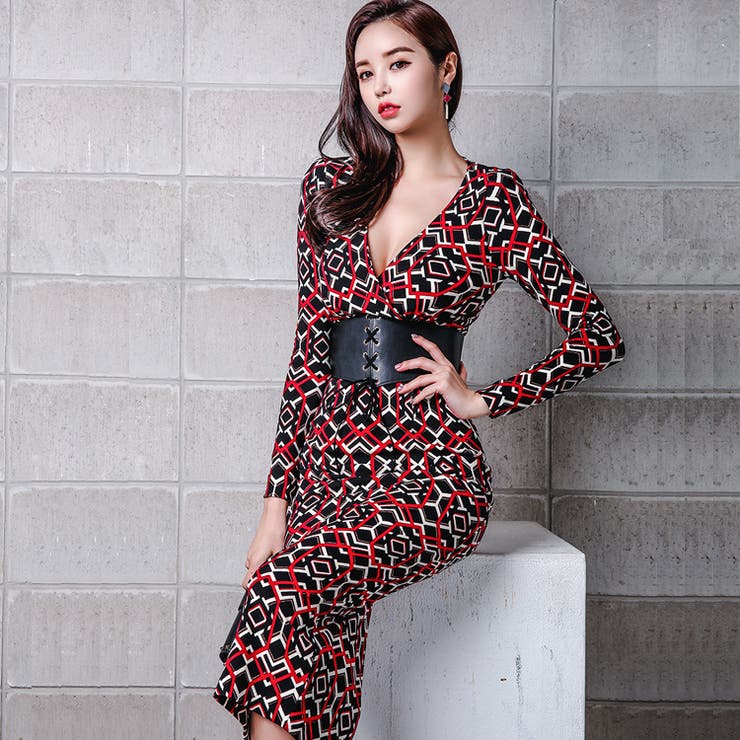 コルセットベルト付き 総柄ロングワンピース スレンダーライン 品番 Jsfw Js Fashion ジェーエスファッション のレディースファッション通販 Shoplist ショップリスト