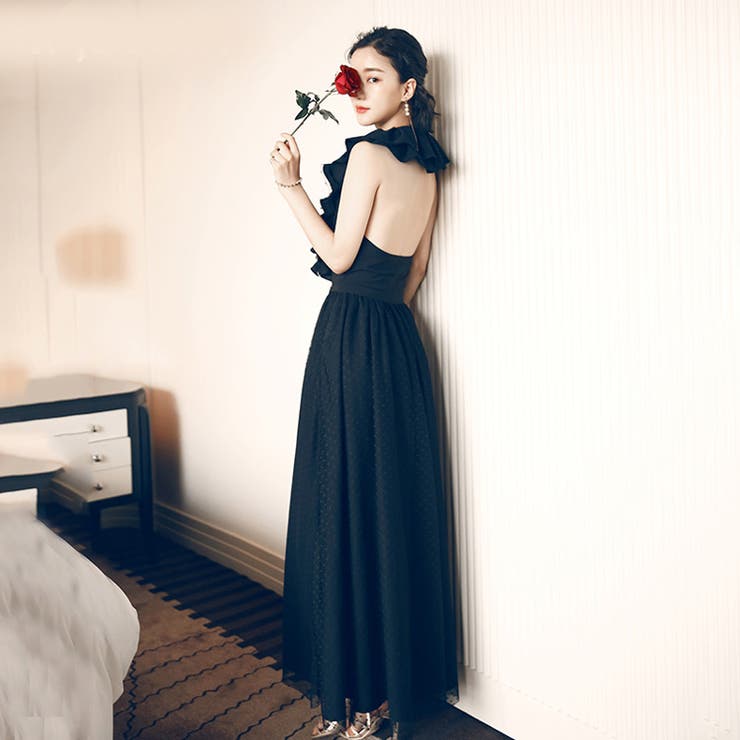 大胆な背中空き フリルホルターネックロングドレス ブラックドレス 品番 Jsfw Js Fashion ジェーエスファッション のレディースファッション通販 Shoplist ショップリスト