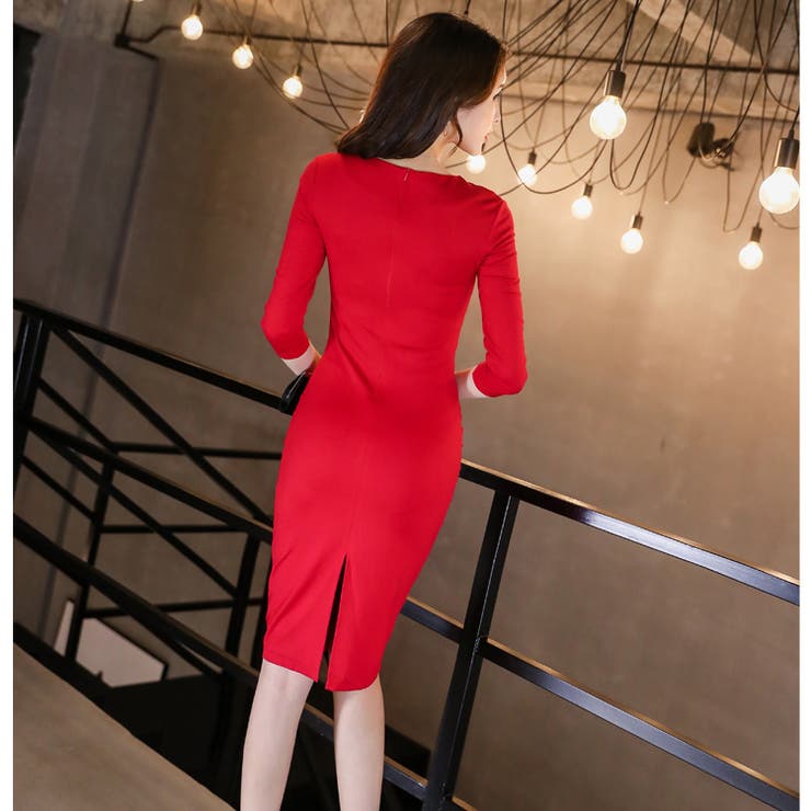 胸元クロス ギャザー入りタイトワンピース レッドワンピース 品番 Jsfw Js Fashion ジェーエスファッション のレディースファッション通販 Shoplist ショップリスト