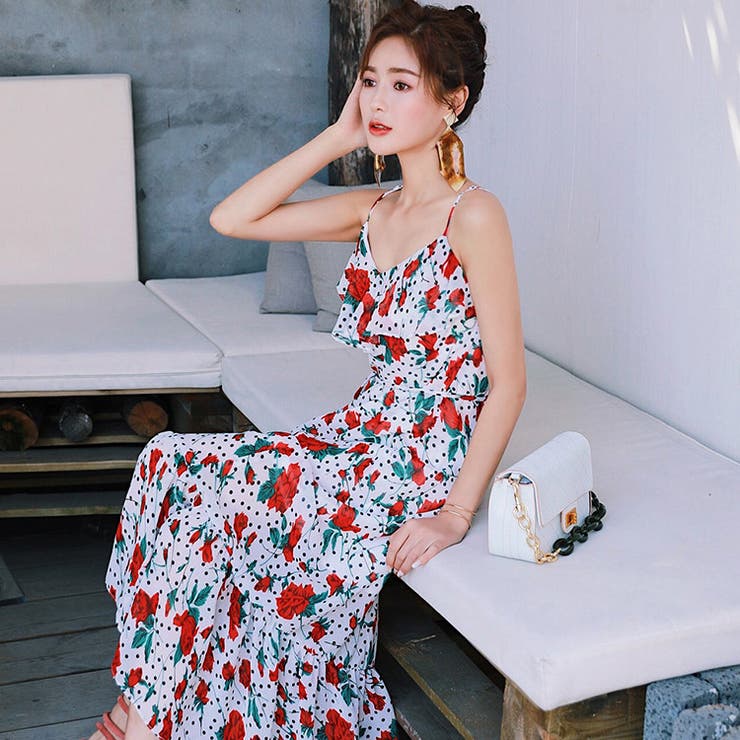 コンビニ受取対応商品 専用 薔薇柄ドット柄ワンピース 人気の