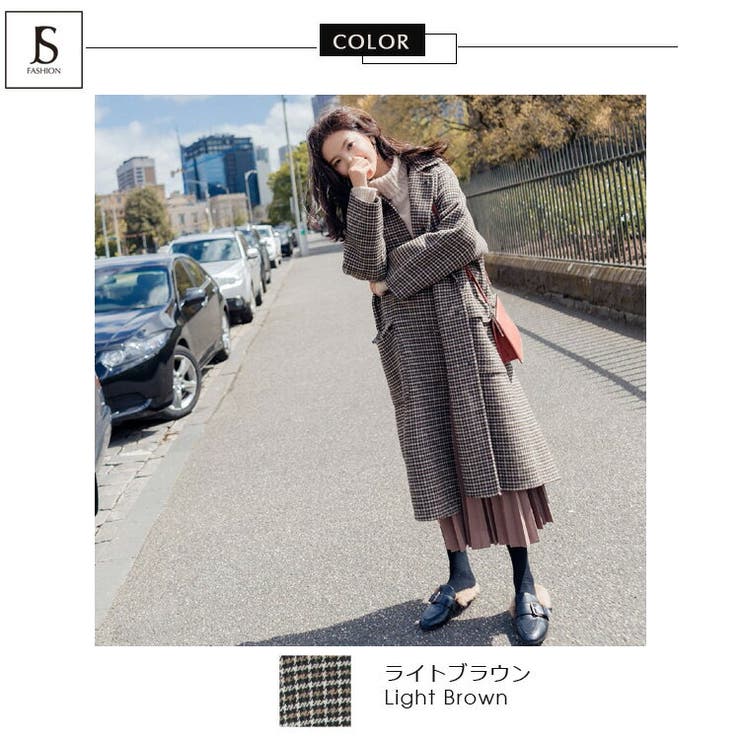 ロングコート チェック柄 ステンカラー[品番：JSFW0006256]｜JS