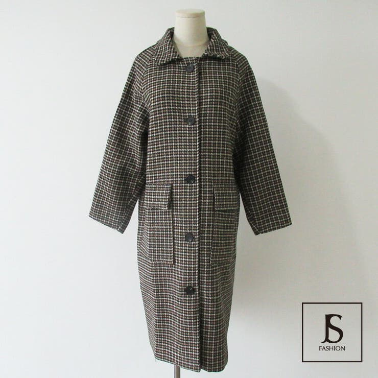ロングコート チェック柄 ステンカラー[品番：JSFW0006256]｜JS