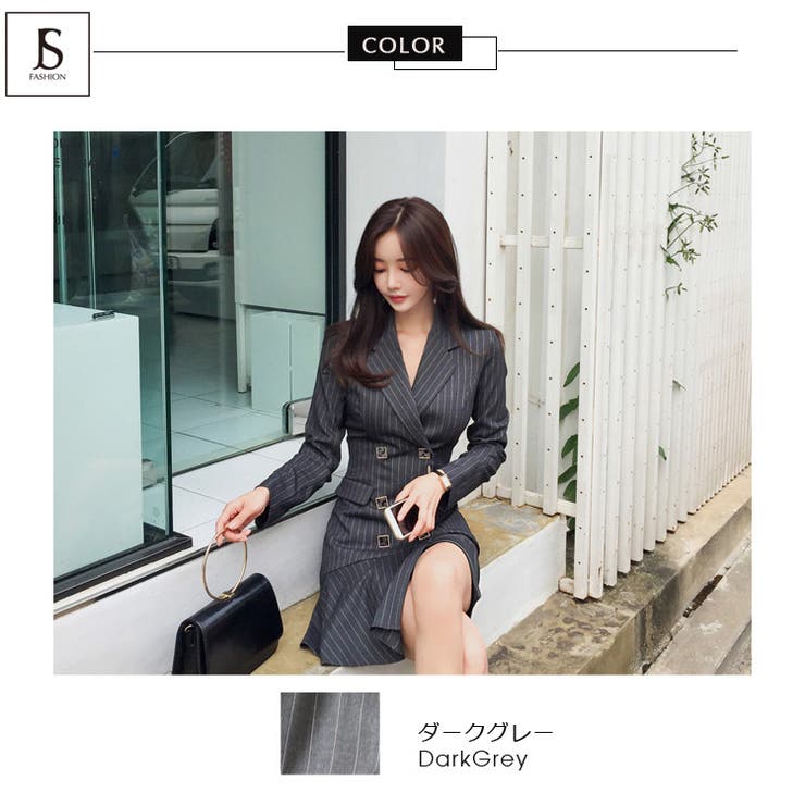ワンピース ストライプ ダブルボタン[品番：JSFW0006361]｜JS