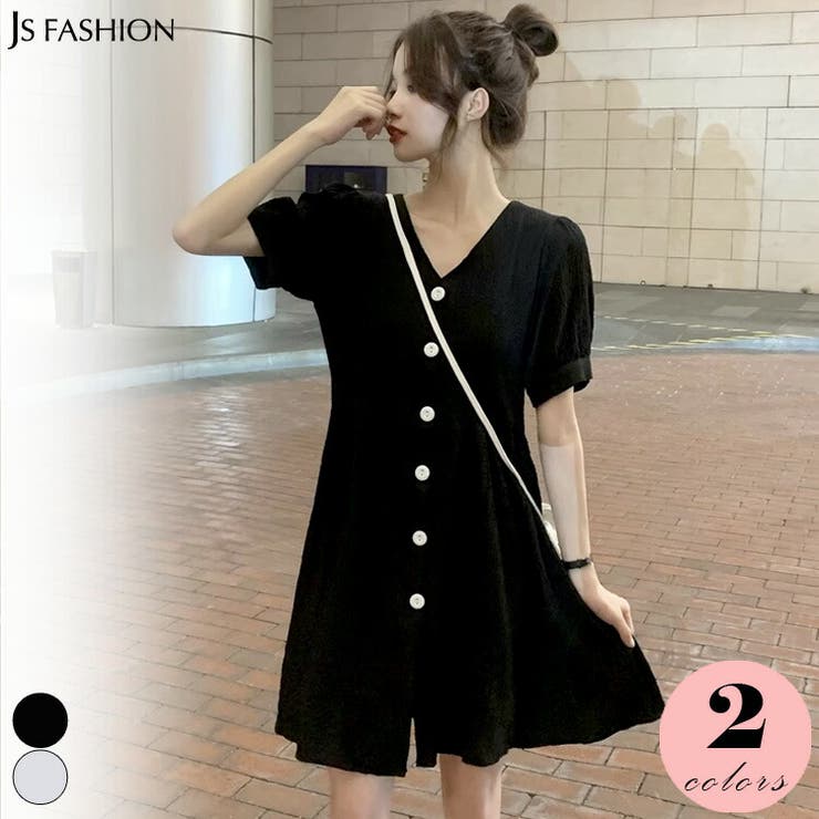 ミニワンピース Vネック 前開き[品番：JSFW0010311]｜JS FASHION