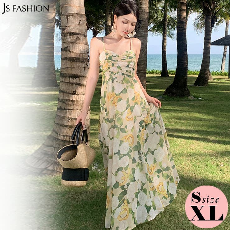 美品　サルーチェ　花柄マキシワンピース roomy by the sea(ルーミーバイザシー)花柄ショート丈トップス＋