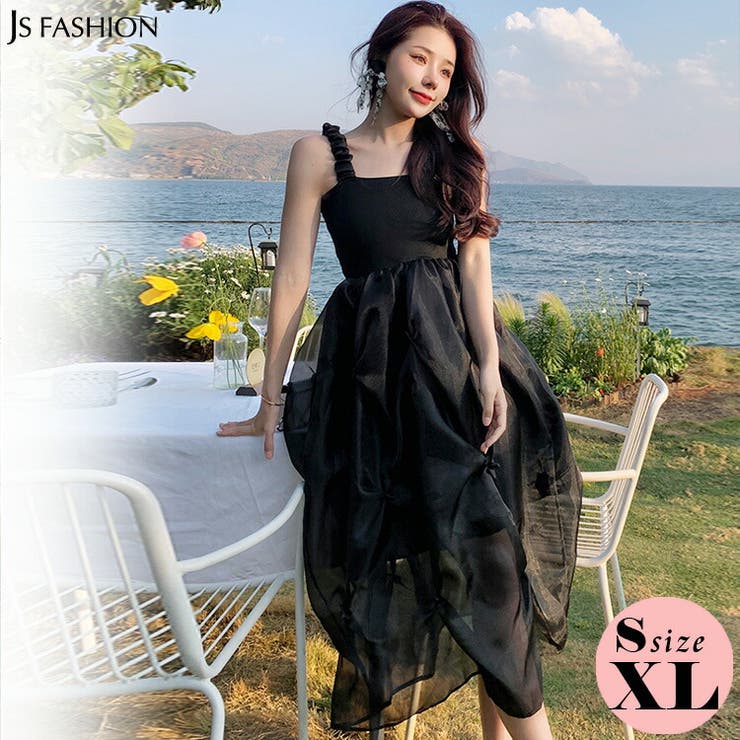 ブラックドレス パーティードレス リゾートワンピ[品番