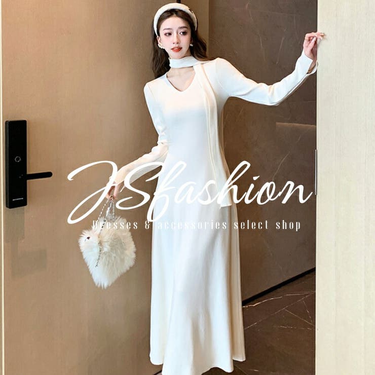 ロングニットワンピース 全4色 ストール付き[品番：JSFW0014457