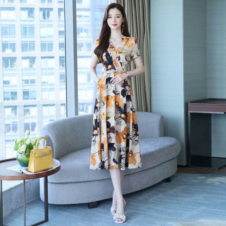 花柄 ワンピース Aライン[品番：JSFW0009562]｜JS FASHION