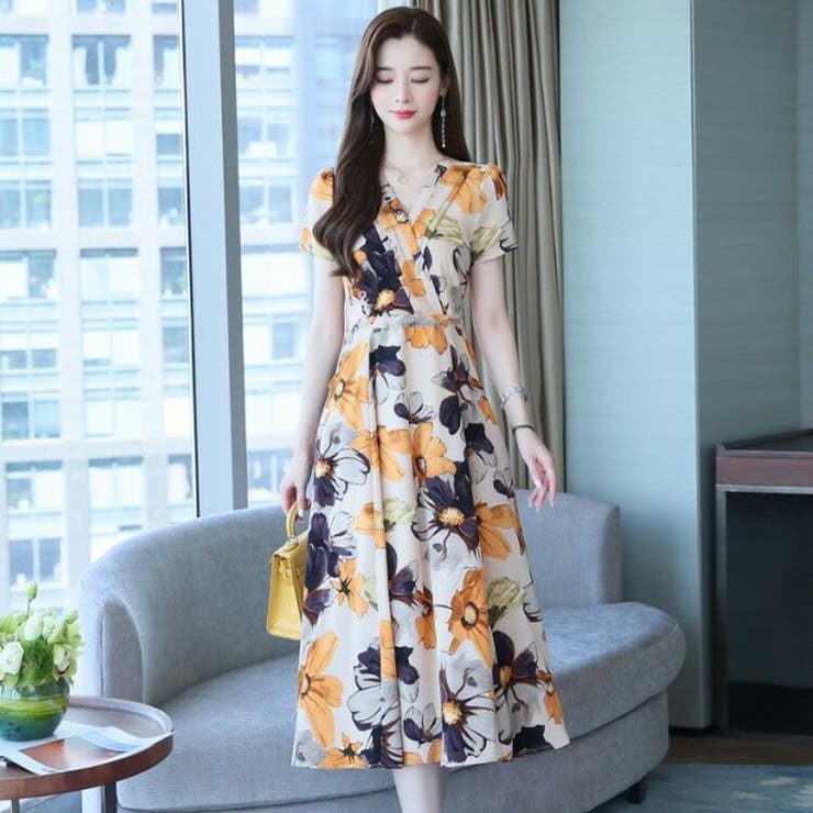 花柄 ワンピース Aライン[品番：JSFW0009562]｜JS FASHION