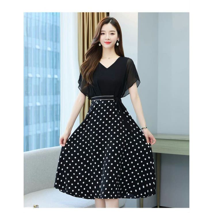 Aライン柄ワンピース 全2柄 ドット柄[品番：JSFW0009664]｜JS