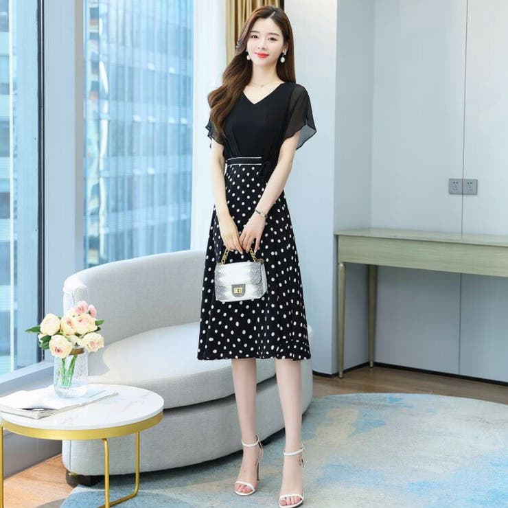 TADASHI SHOJI ドット柄 Aラインワンピース サイズ2 ypy8310012_1.jpg