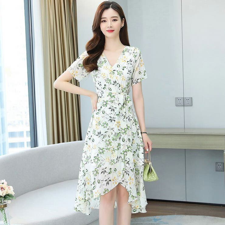 花柄 ワンピース フリル[品番：JSFW0010574]｜JS FASHION