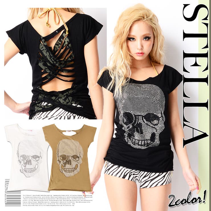 半袖 Tシャツ　ブラ見せ　スカルチェーン　背中あき 半袖 Tシャツ ブラ見せ スカルチェーン 背中あき 背中空き ブラ