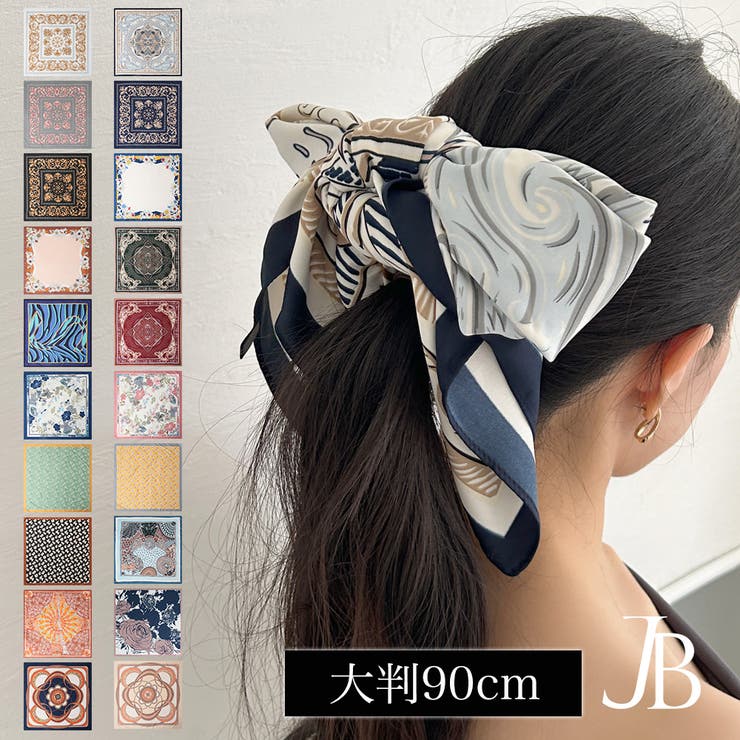 90x90cmサイズ ヴィンテージ風サテン生地スカーフ | JULIA BOUTIQUE | 詳細画像1 
