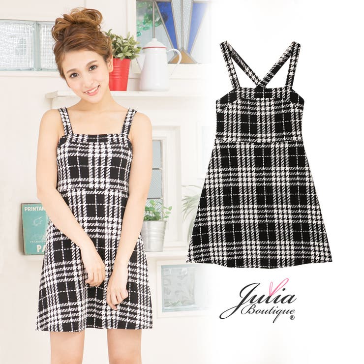 女らしさのバランスが絶妙 バッククロス上質チェック柄フィット フレアワンピース 品番 Ba Julia Boutique ジュリアブティック のレディースファッション通販 Shoplist ショップリスト