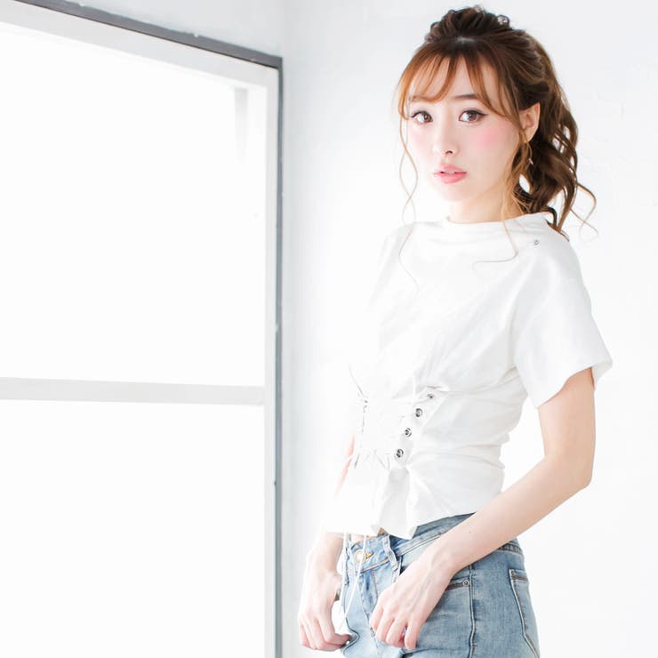 すっきり美シルエットになれる♪コルセット風デザイントップス すっきり美シルエットになれる♪コルセット風デザイントップス