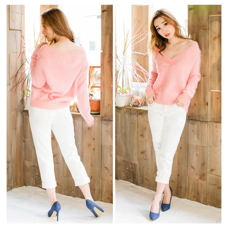 大人可愛い♪ふわふわニット!!ピンクモヘア調ニットチュニック
