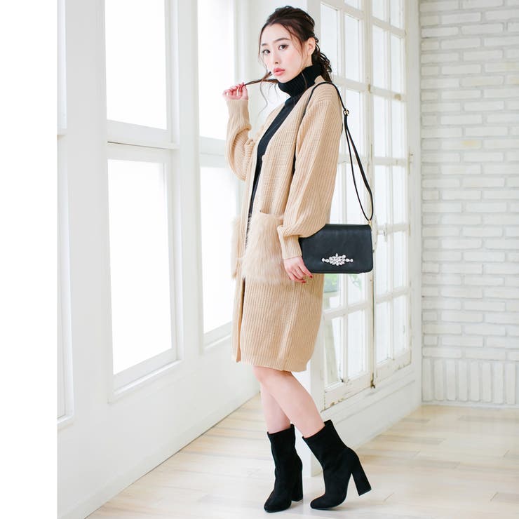 ポケットファー付きロングニットカーディガン [17512][品番