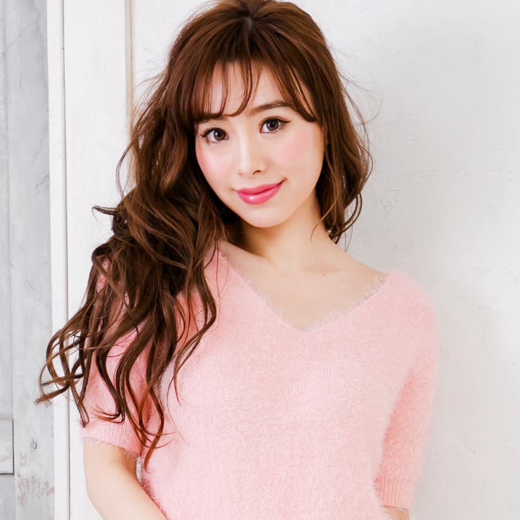 Vネックモヘアタッチ5分袖ニットトップスセーター [18016][品番