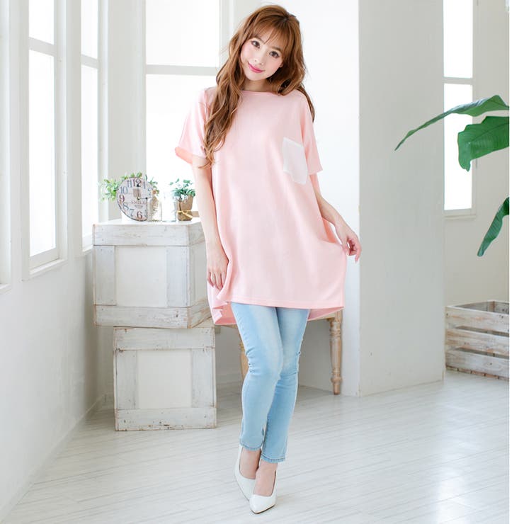 彼着のようなルーズなゆる華奢シルエ♪ポケット付きゆるTシャツ
