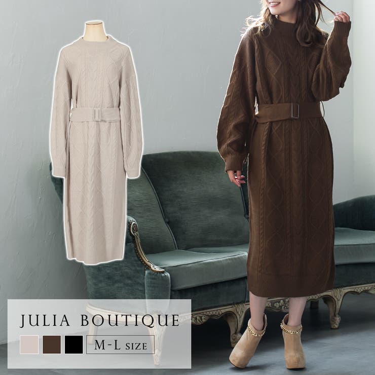 ウエストベルト付きケーブル編みニットワンピース  | JULIA BOUTIQUE | 詳細画像1 