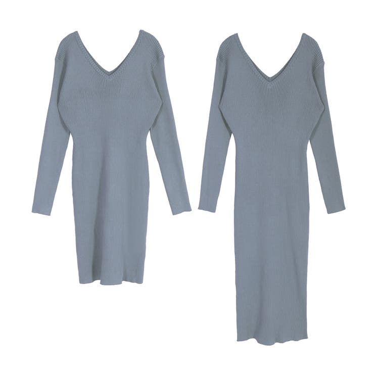 【ブルー】 | 丈が選べるベーシックニットタイトワンピース  | JULIA BOUTIQUE