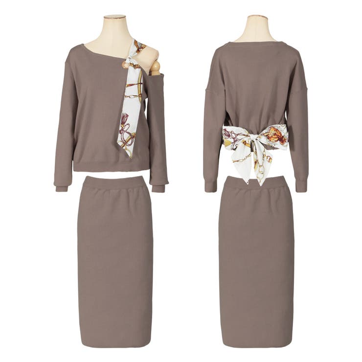 【モカ】 | 形が選べるスカーフ付きニットセットアップ  | JULIA BOUTIQUE