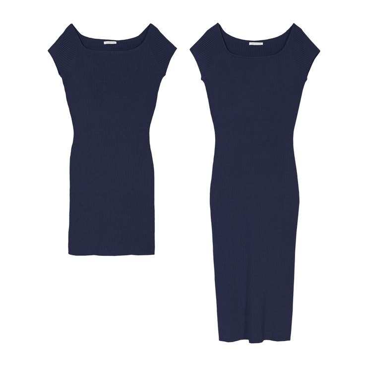 【ネイビー】 | 選べる2丈 スクエアネックニットワンピース [21010 | JULIA BOUTIQUE